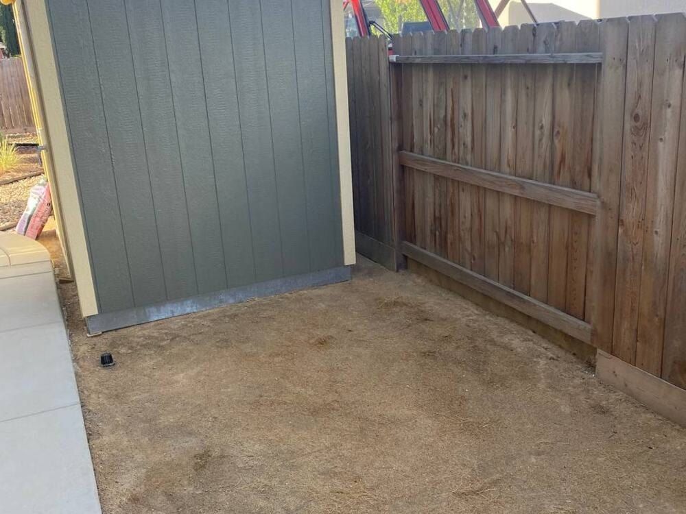 Cleared, raked shed footprint after Dump Ninja shed removal in Woodland, CA
