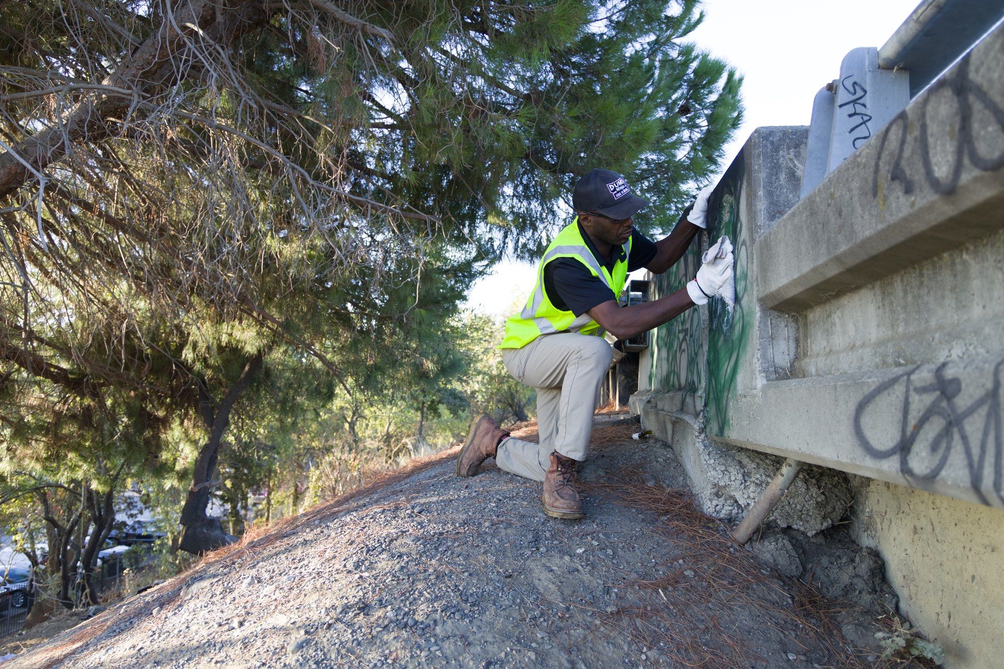 Debris along a public right-of-way in Yolo County before Dump Ninja cleanup